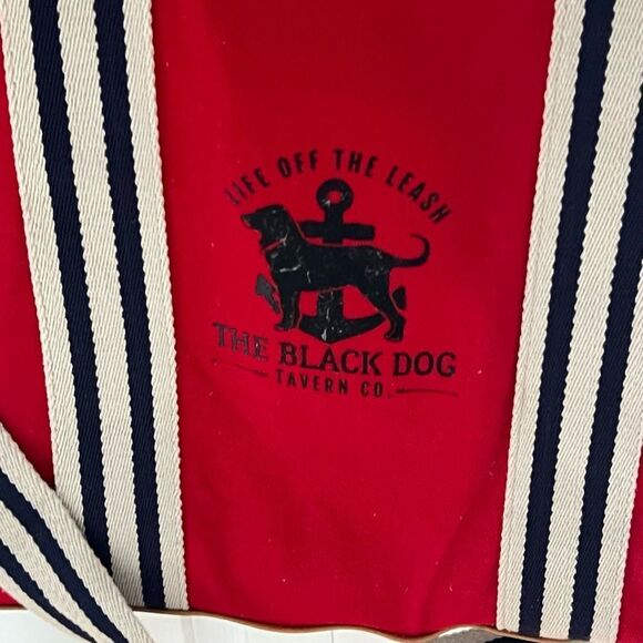 The Black Dog Large Red Tote Beach Canvas Bag with Striped Straps - Picture 3 of 6